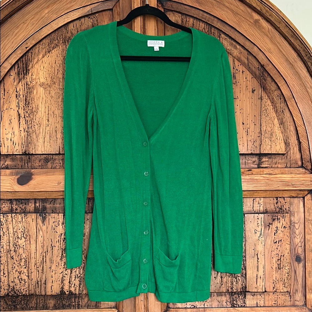 Kelly Green Button Down V Neck Cardigan Sweater Long Sleeve Joseph A